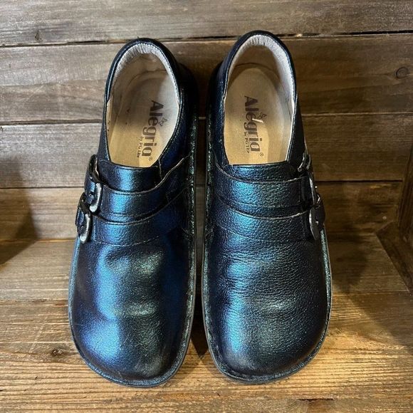 Womens‎ Alegria Alli Starlit Blue Buckle Clogs Leather Comfort Shoes EU 38 8-8.5 - Picture 3 of 7